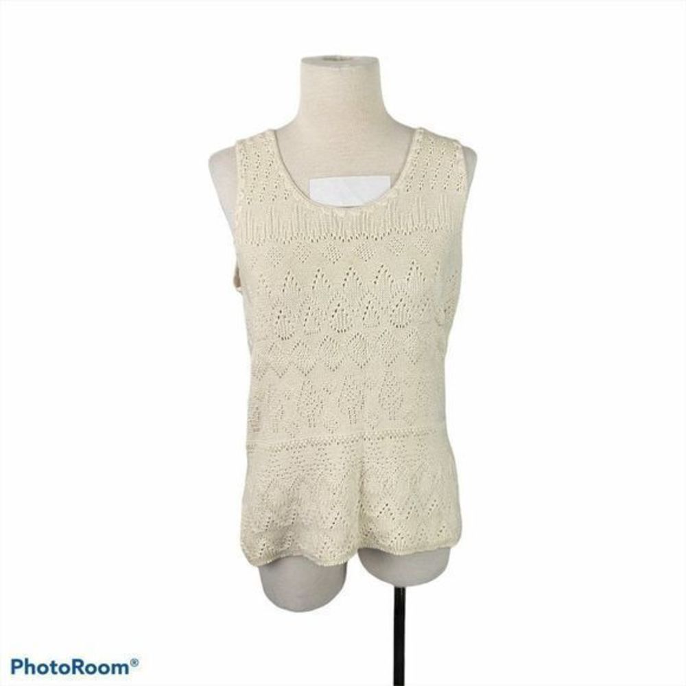 VINTAGE RUNAWAY BAY Beige Crochet Knit Scoop Neck Tank‎ Top